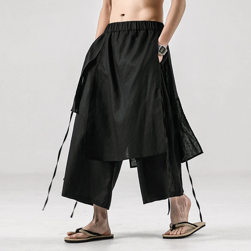 (image for) Men's Harem Pants Loose Soft Breathable Asymmetric Skirt Trousers Punk Dress Pants Hiking Travel